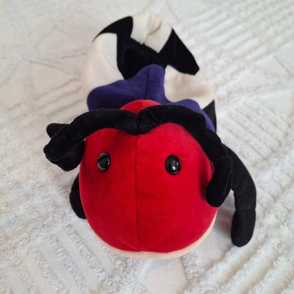 Vintage Manhattan Toy Co Hand Puppet Red Black‎ White Checkered Bug 1995